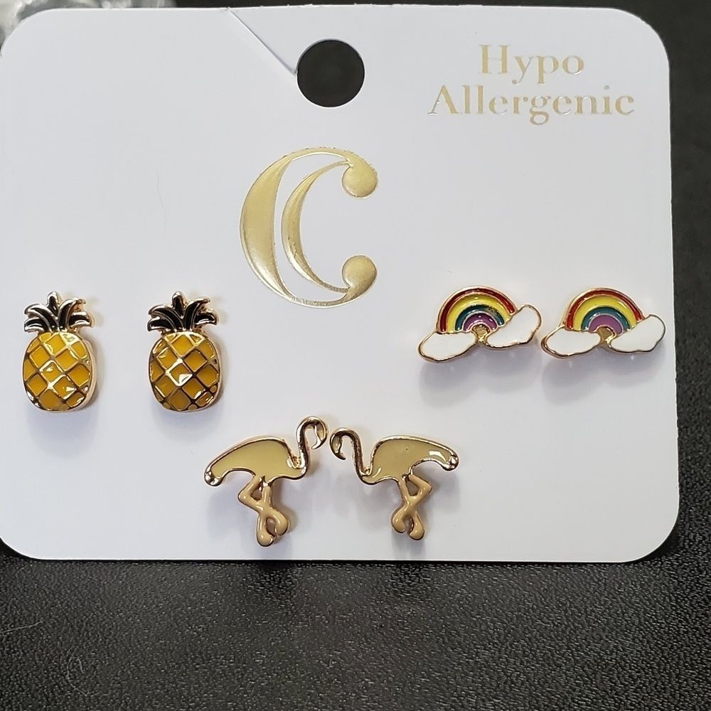 Charming Charlie hypoallergenic earrings set of three gold tone